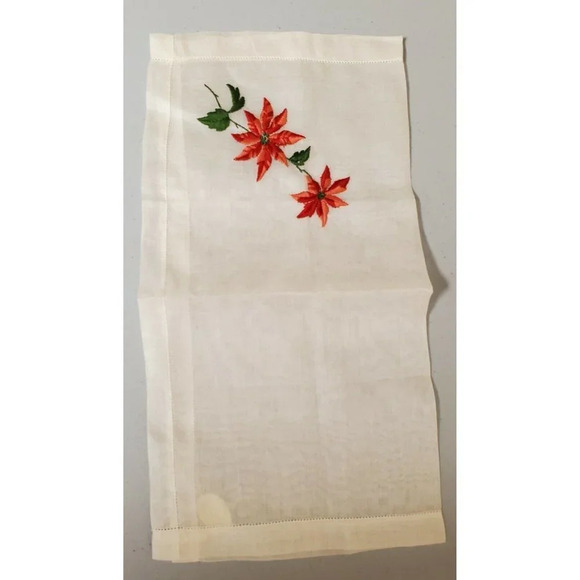 Vintage A Burmel Original Embroidered Poinsettia All Cotton Christmas Hankie New - Picture 3 of 7
